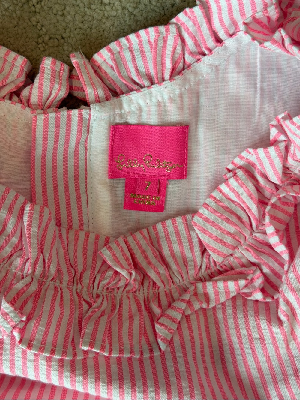 Lilly Pulitzer Pink and White Striped Ruffle Kids Top